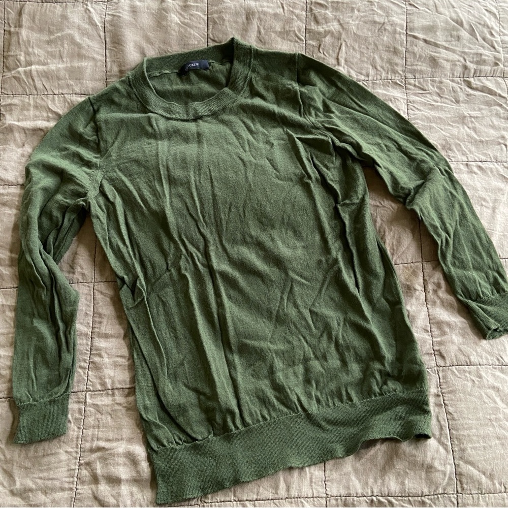 J Crew Hunter Green Lightweight Merino Wool Crewneck Sweater